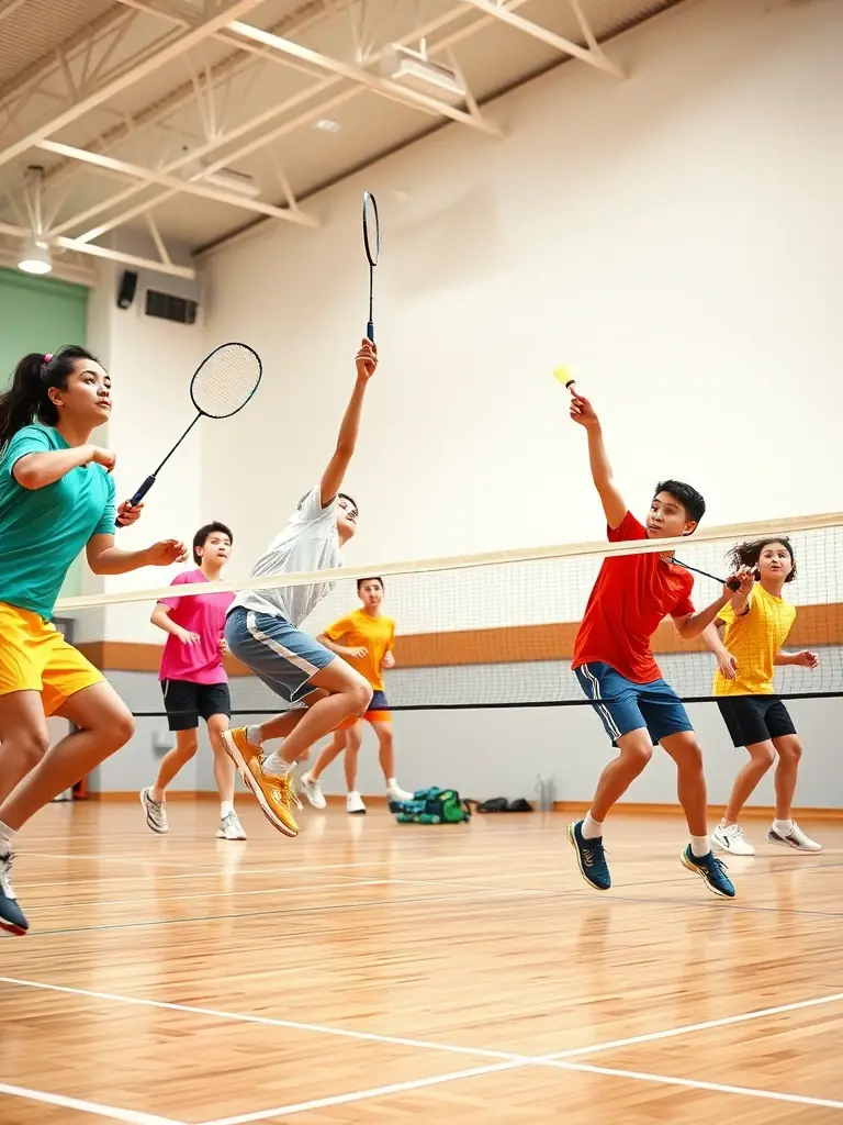 Image of youth badminton players participating in an interclub match, highlighting the club's focus on youth development.