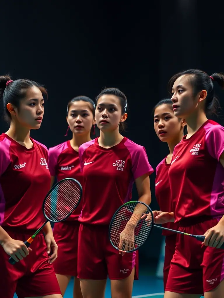 Action shot of the 'Pré-Nationale' team in a competitive badminton match, showcasing their skill and teamwork.