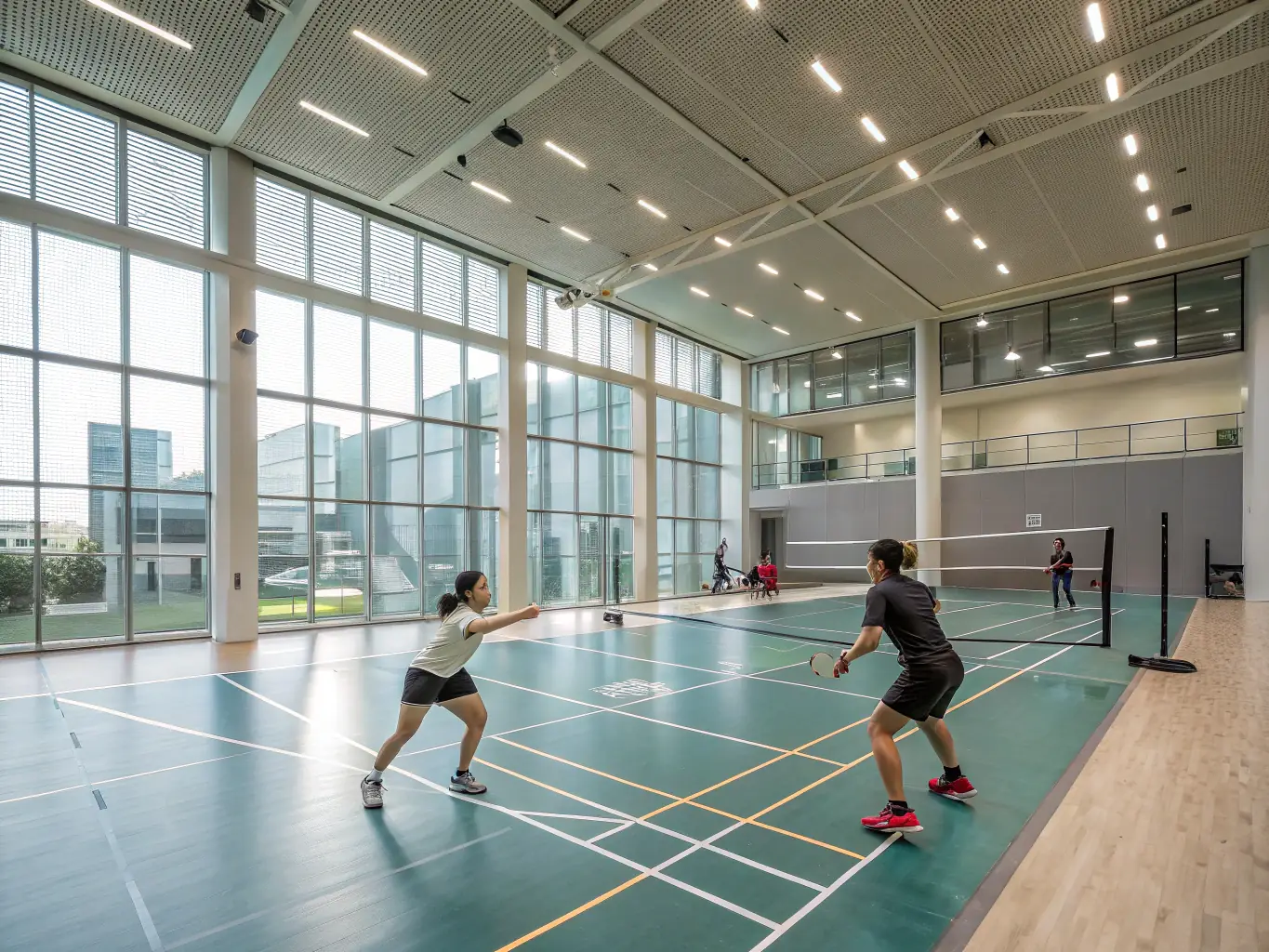 An image of ROANNE BADMINTON CLUB's interclub team in action during a competitive match, highlighting their teamwork and dedication.